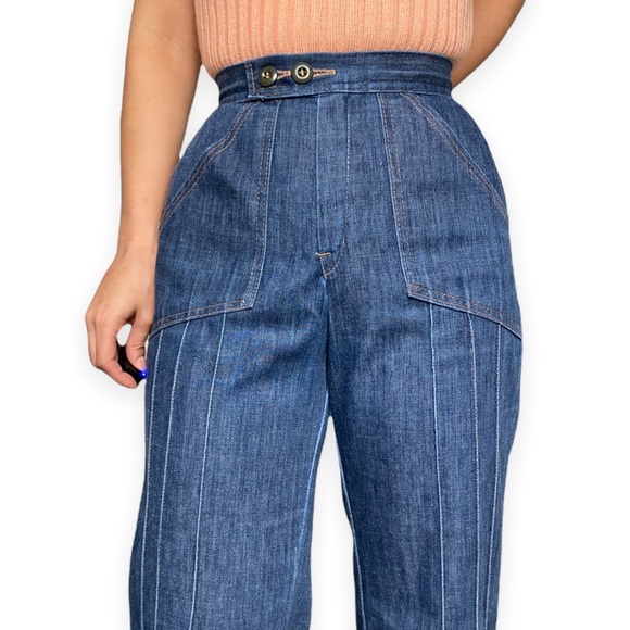 Vintage 70s Bell Bottom Jeans with Accent Stitching High Waisted Talon Zipper - Picture 4 of 5